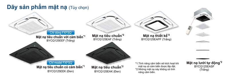 Dãy mặt nạ sản phẩm của dàn lạnh âm trần cassette FXFQ125AVM