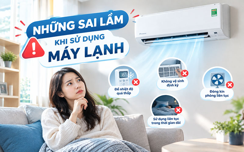 những sai lầm khi sử dụng máy lạnh